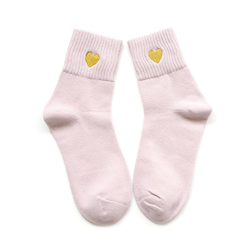 Winter Warm Thick Socks with Embroidery - Heart Shape Design