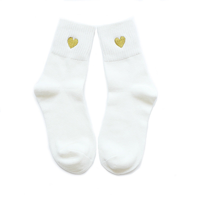 Winter Warm Thick Socks with Embroidery - Heart Shape Design