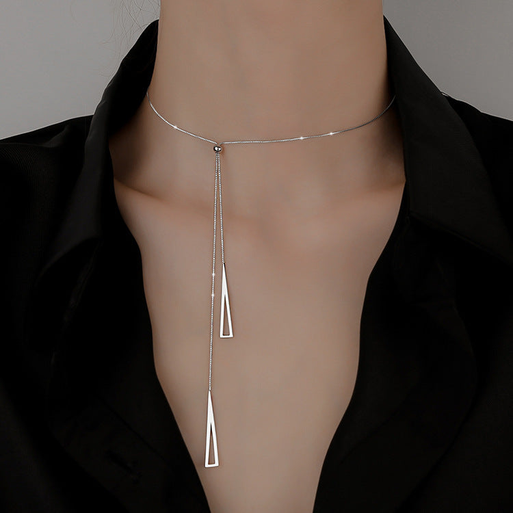 Sterling Silver Geometrisk Triangel halsband för kvinnor justerbar Keyvicle Chain halsband smycken gåvar