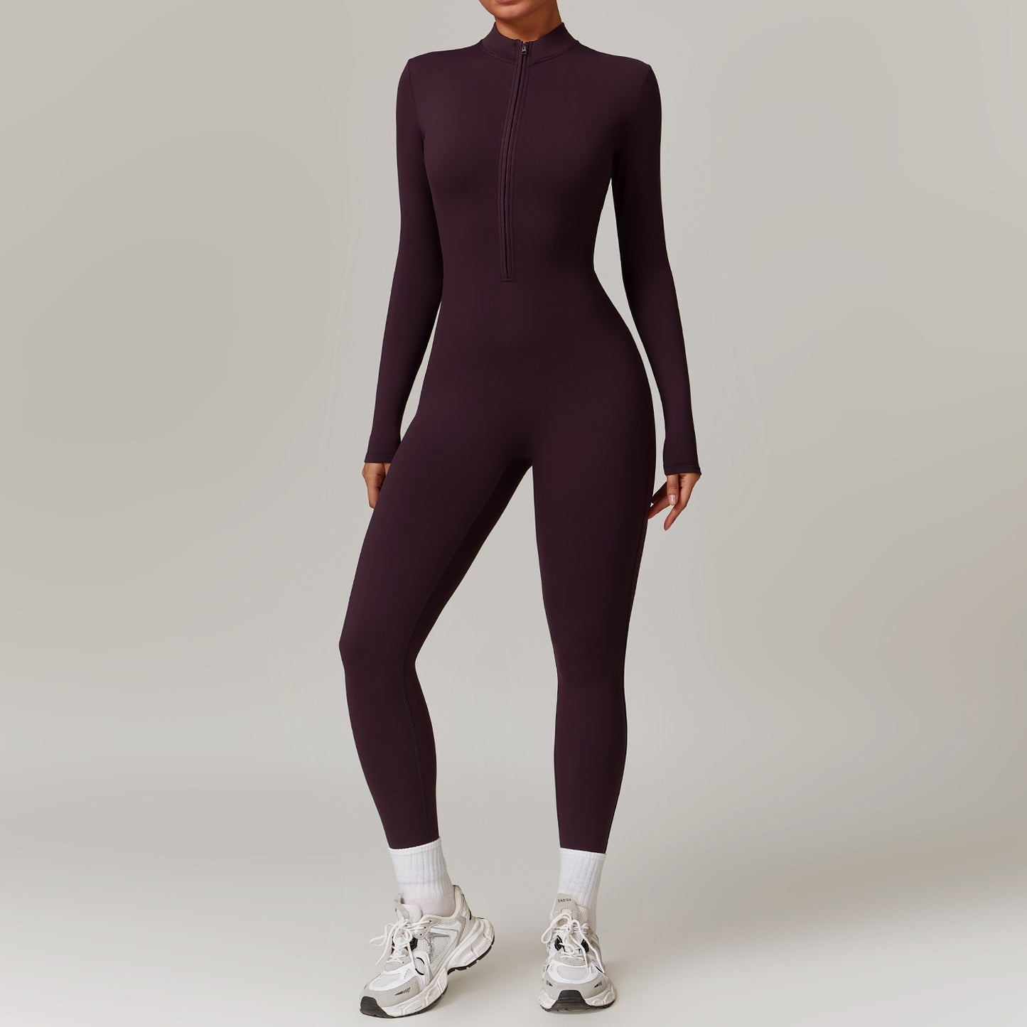 Varm dragkedja långärmad jumpsuit yoga fitness sportbyxor andningsbar bodysuit damkläder