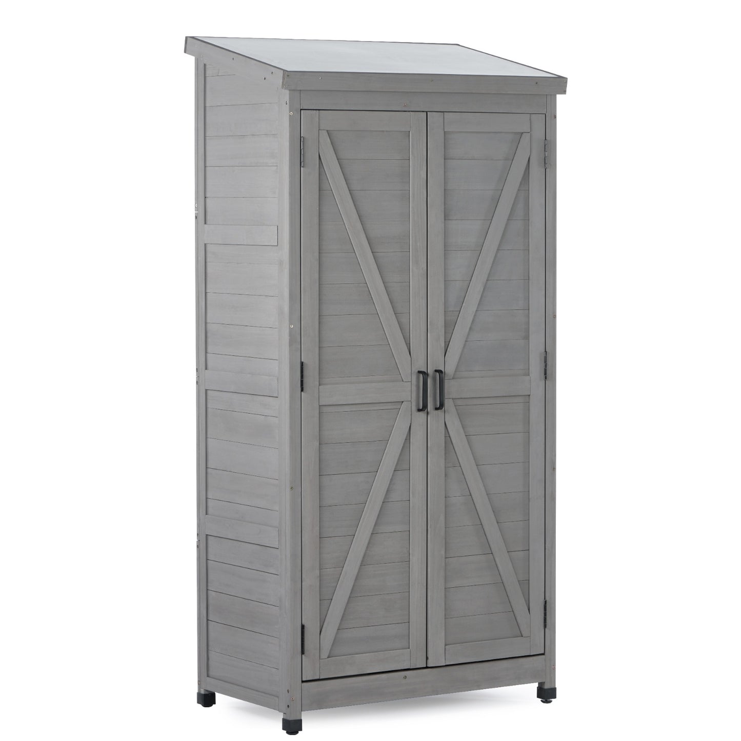 Outdoor Storage Cabinet With Metal Top, 68Tall Garden Shed For Yard