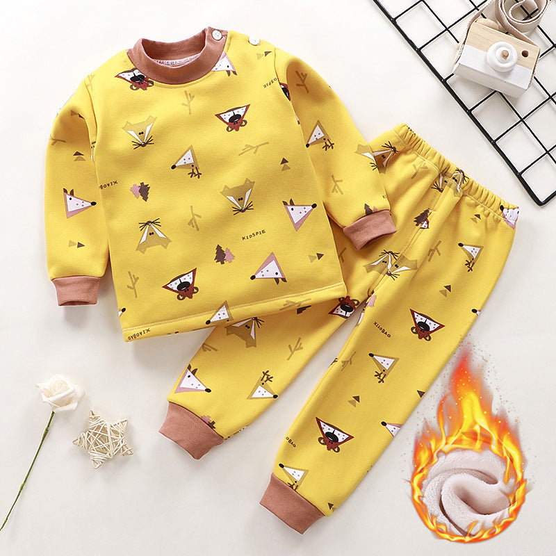 Ensemble de sous-vêtements thermiques épais en velours pour enfants Plus