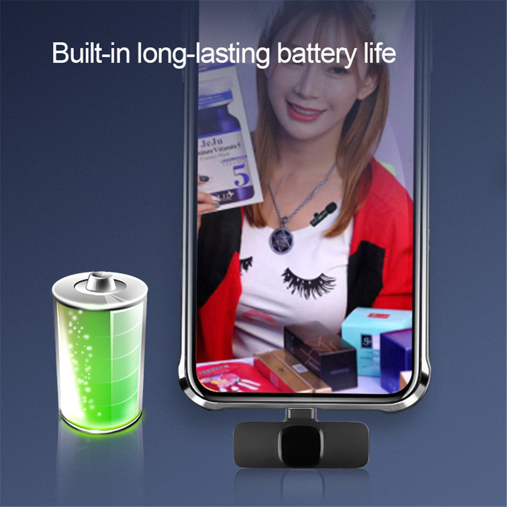 Trådlös Lavalier-mikrofon Bärbar Ljud Videoinspelning Minimikrofon för I-telefon Android Lång batteritid Livesändning Spel