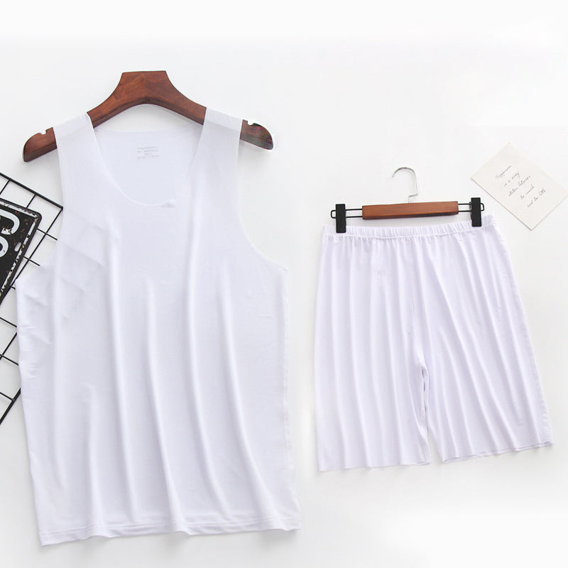 Ice Silk Summer Thin Men's Vest Shorts Pajamas Set