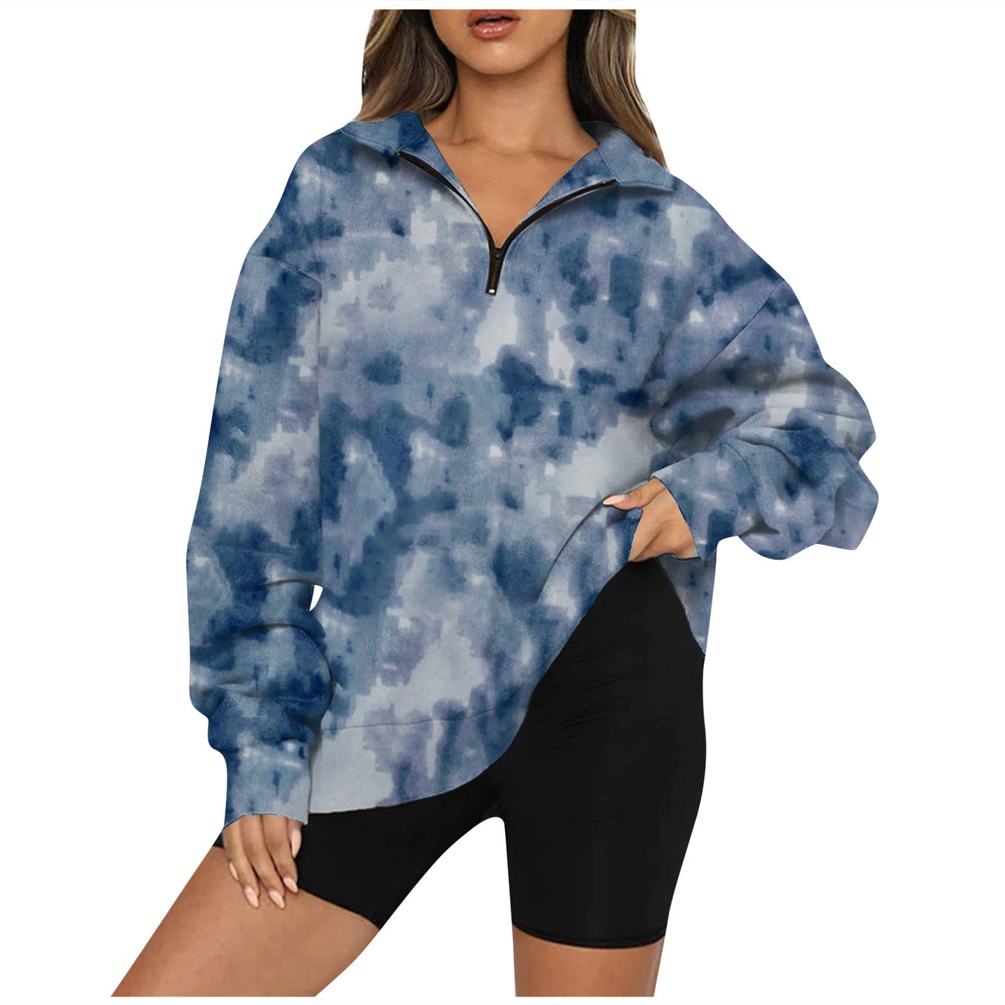 Tie Dye-tryckt tröja med dragkedja och slag - Snygg och bekväm