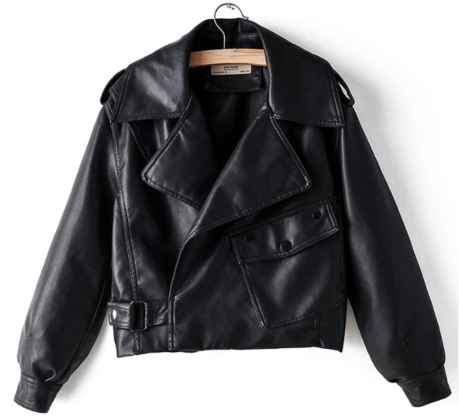 Veste en cuir PU pour femme avec veste courte en cuir lavé