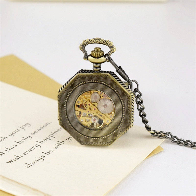 Openwork Pocket Watch Carved Octagonal Mechanical Pocket Watch Vintage Roman - Intricate Mesmerizing Elegant Timeless Artistry
