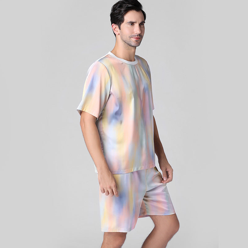 Casual sommar herrpyjamas i issiden med kort ärm