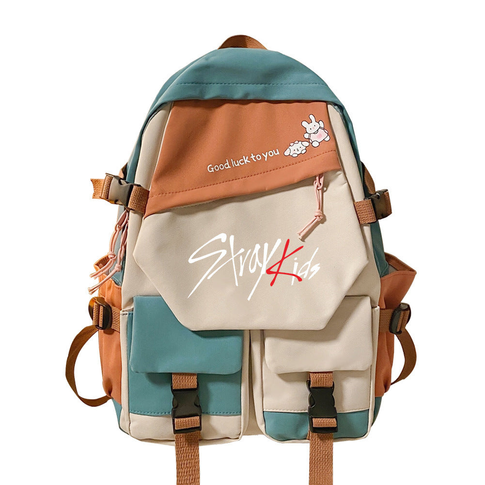 Stitching Contrast Color Double-shoulder Travel Schoolbag