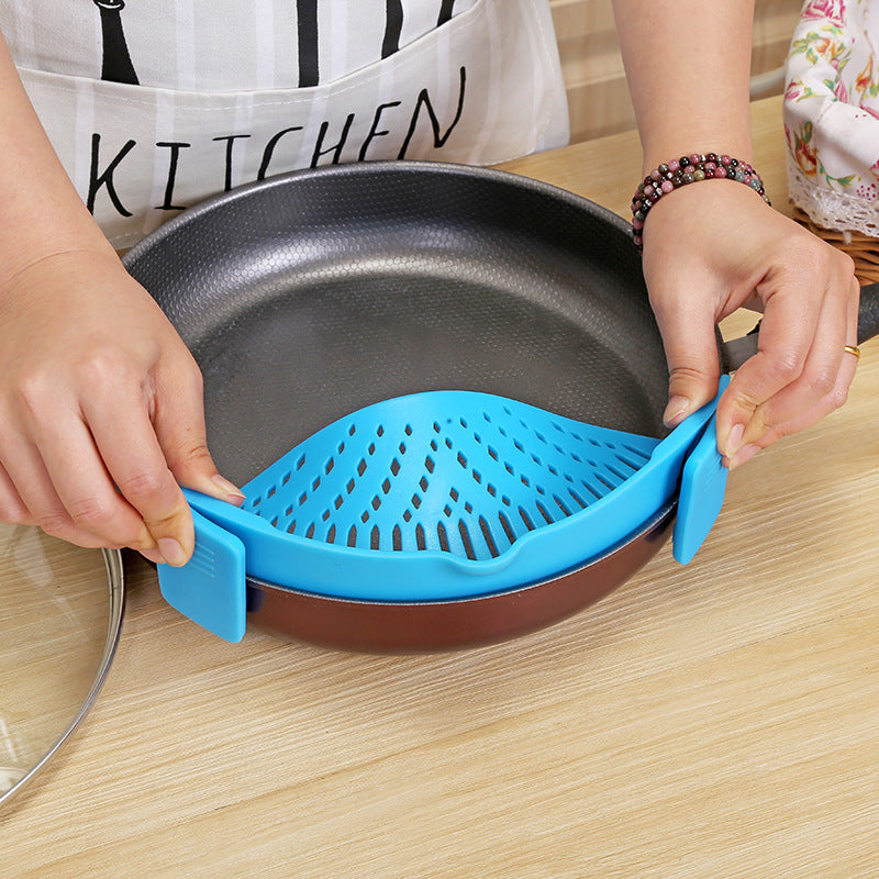 Silikon clip-on gryta skål tratt olja siivare Creative Rice Tvättning Colander för dränering vätska Passar alla gryta storlek.