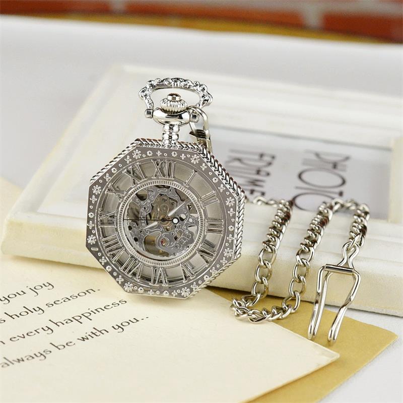 Openwork Pocket Watch Carved Octagonal Mechanical Pocket Watch Vintage Roman - Intricate Mesmerizing Elegant Timeless Artistry