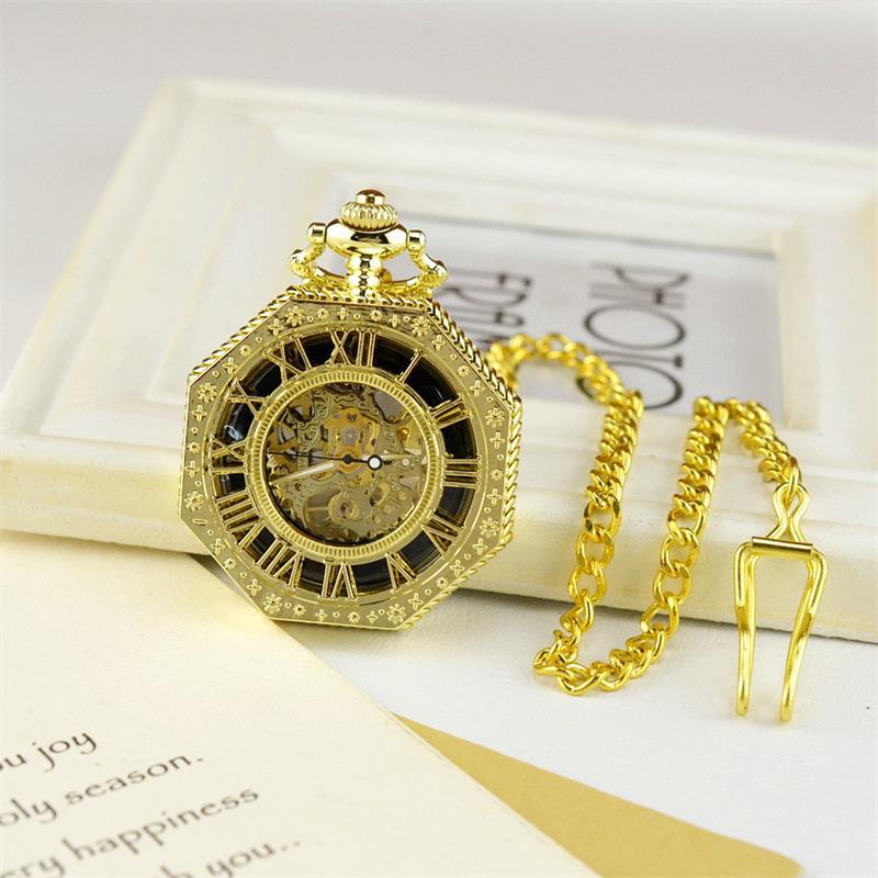 Openwork Pocket Watch Carved Octagonal Mechanical Pocket Watch Vintage Roman - Intricate Mesmerizing Elegant Timeless Artistry