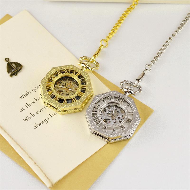 Openwork Pocket Watch Carved Octagonal Mechanical Pocket Watch Vintage Roman - Intricate Mesmerizing Elegant Timeless Artistry