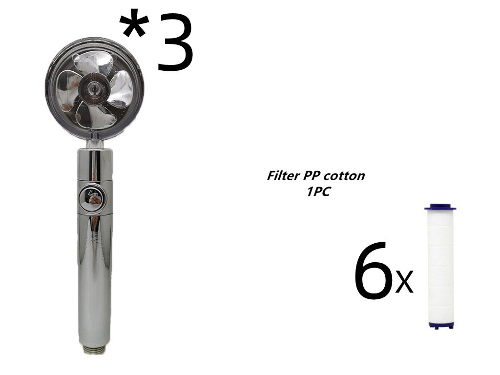 Pommeau de douche à hélice avec bouton d'arrêt et filtre en coton, buse de douche à main haute pression turbocompressée