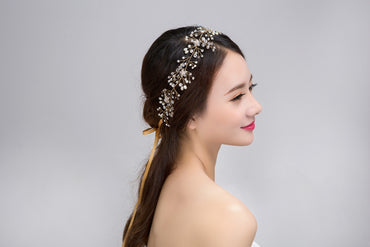 Accessoires de cheveux de mariée en cristal d'or et d'argent faits à la main