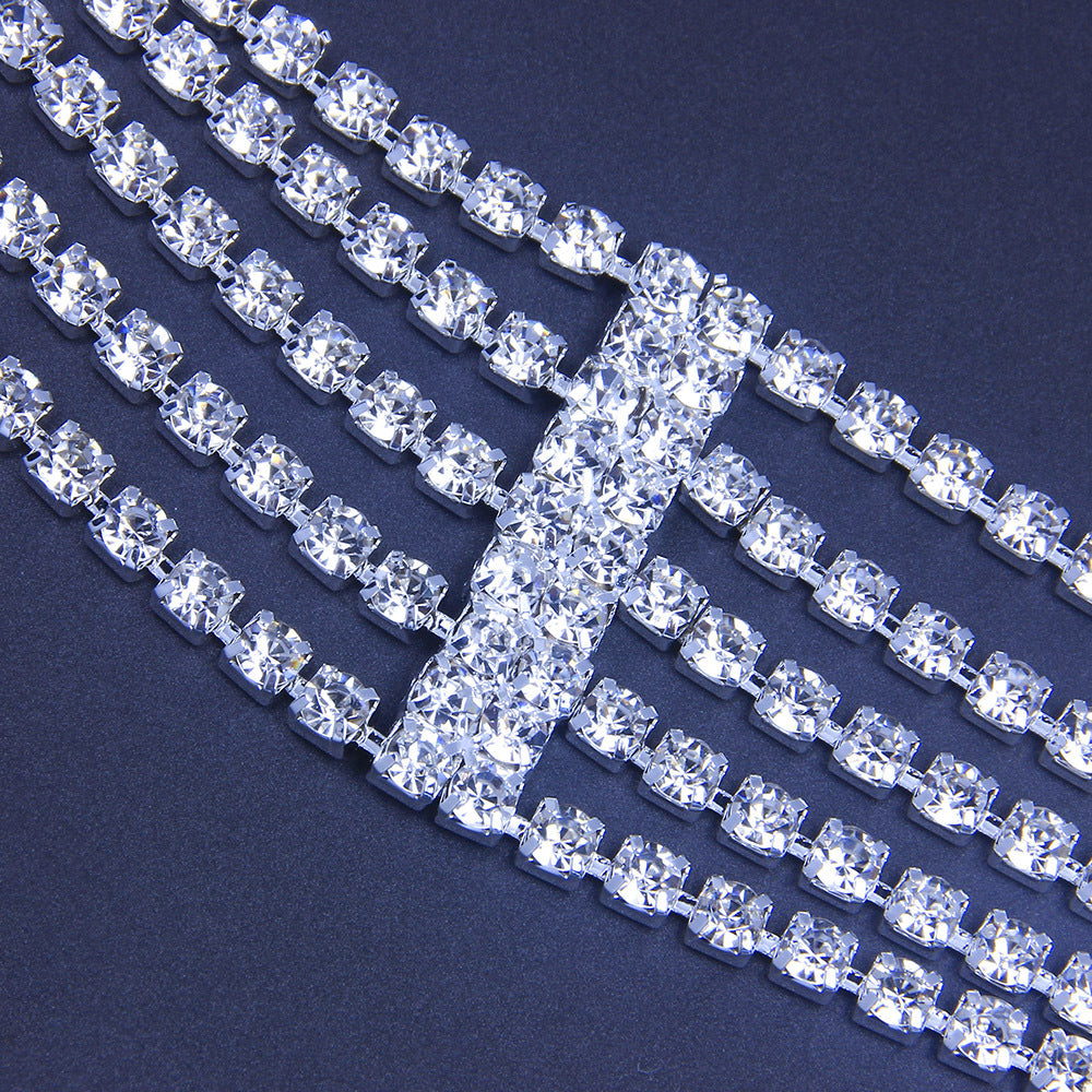 Flash Diamond Rhinestone Elastiskt Pannband Hårtillbehör Fem rader med diamanter