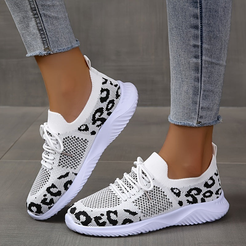 Women's Leopard Print Mesh Sneakers - Medium Heel 3-5cm