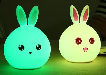 Söta Veilleuse Animal Kanin Nattlampor Capteur Tactile Silikon LED Färgglada ljuser
