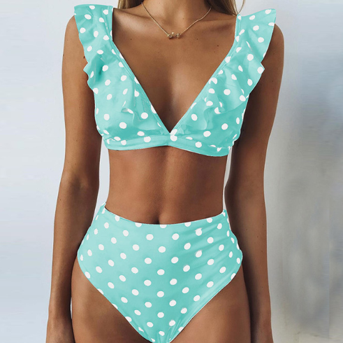 ny het Dot Floral border hög midja baddräkt Beachwear baddräkt för kvinnor