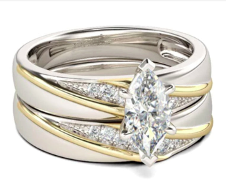 Ensemble de bagues de fiançailles de mariée en argent sterling 925, taille princesse, CZ blanc