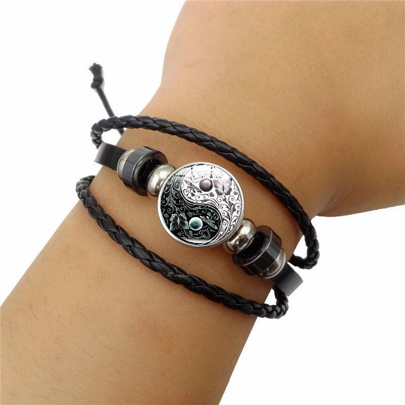 TaiYin Yang Charm Armband Flerskiktad Flätad Armband Vintage Smycken Herr Läderarmband För Kvinnor Gåva