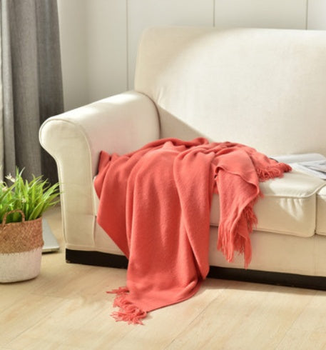 Sunday Cozy Fringed Knitted Blanket