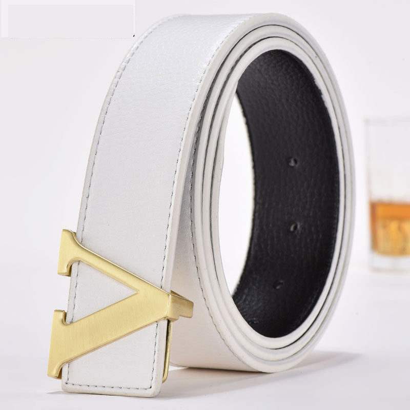 Men's Leather Smooth Buckle Fashion Letters Belt - Typographic Style