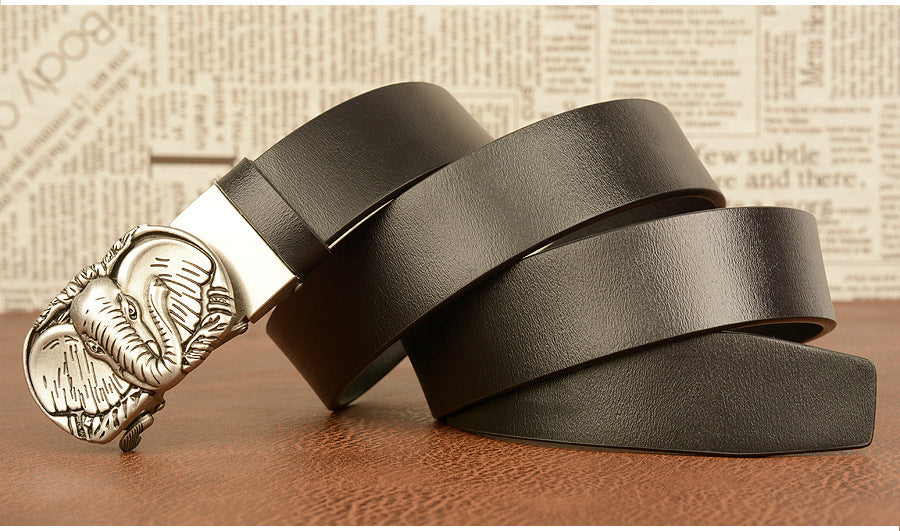 Elephant Automatic Buckle Cowhide Casual Belt - Majestic Wildlife