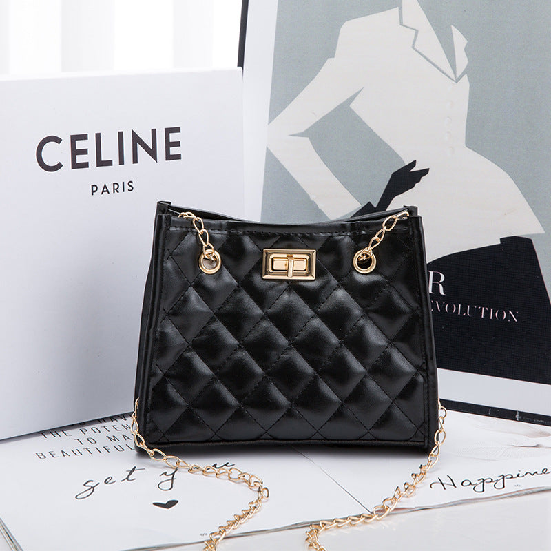 Quilted Mini Chain Bag - Geometric Rhombus Pattern Crossbody for Women