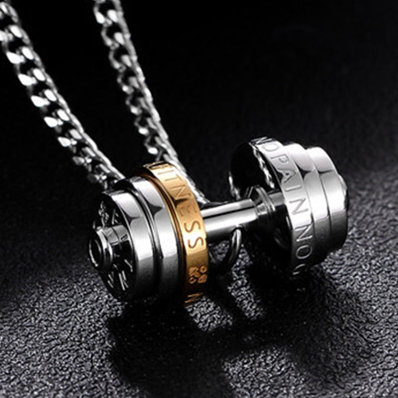 Stainless Steel Weights Gym Barbell Necklace Men
