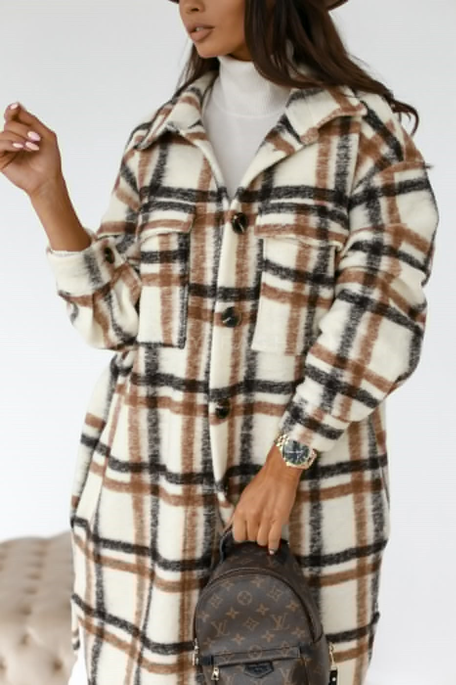 Knapp revers casual varm plaid long ull rocka