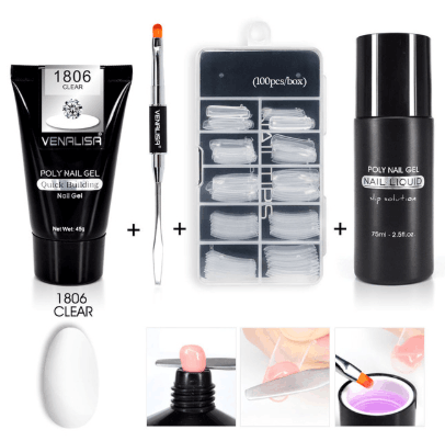 Venalisa Poly Nail Gel Kit - 45g 75ml 100pcs Complete System | Double-Head Phototherapy Builder
