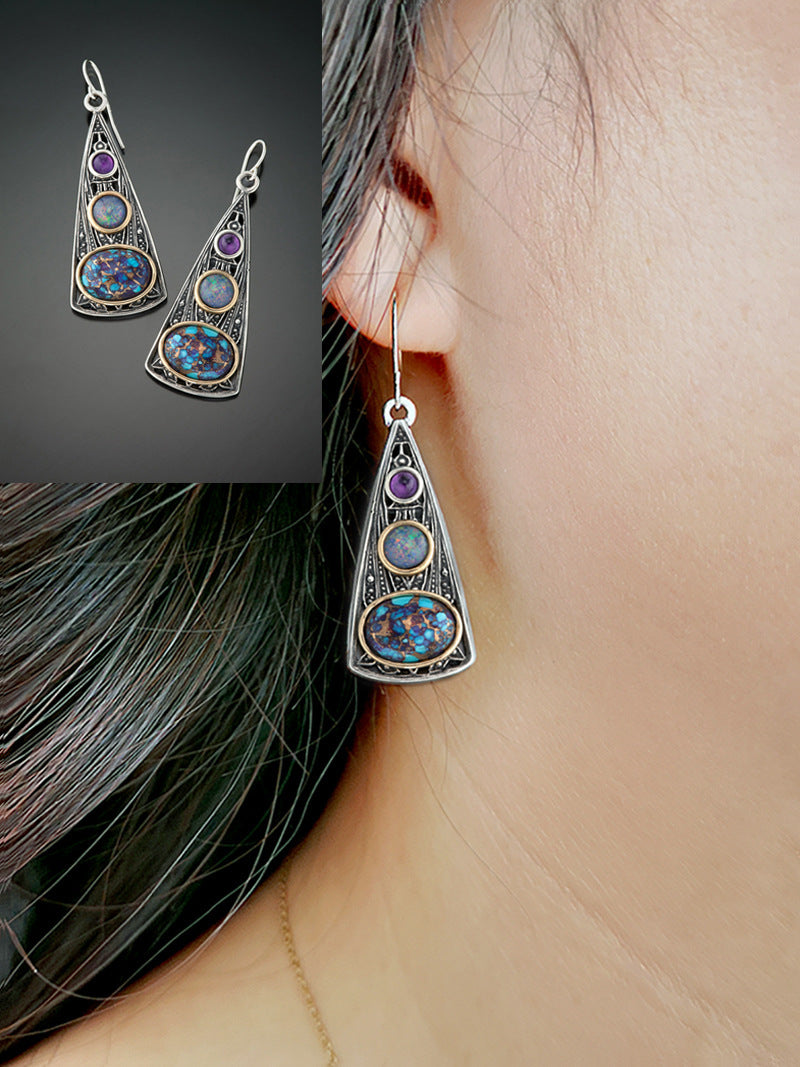 Retro Fashion Creative Triangle Amethyst Opal Earrings