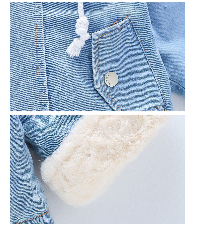 Veste en jean fille bébé fille Plus velours épaississement