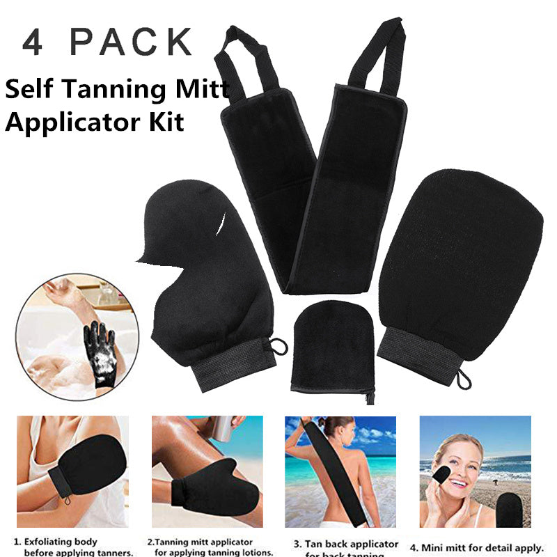 Brun utan sol-applikatorhandske-kit 4-i-1-applikatorset med exfolierande handske