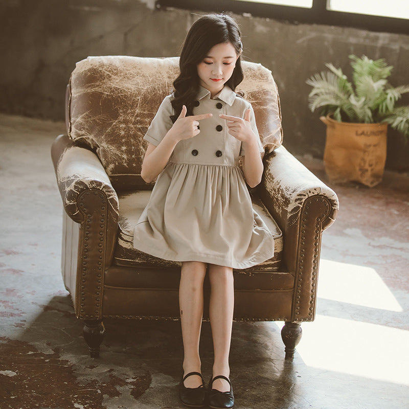 Vêtements d'été pour enfants Beige Style coréen chemise pour enfants robe pour filles robe pour enfants moyenne et grande chemise pour enfants
