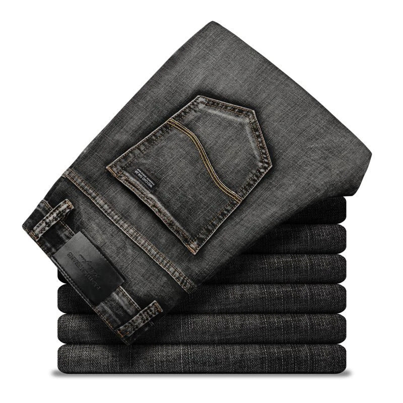 Nya herrjeans slimmade raka svarta byxor för män