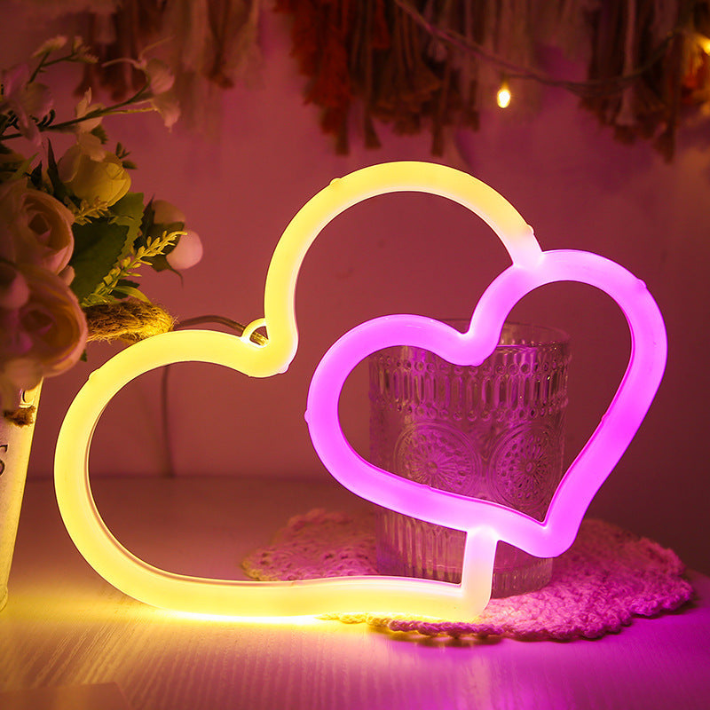 LED Néon USB Alimenté par Batterie Double Amour Chambre Décor Suspendu Maison Festive