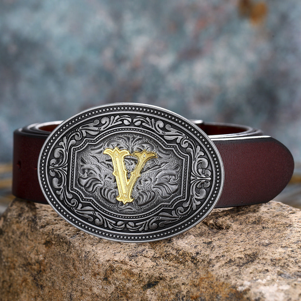 Unisex Floral Letter Buckle Belts - Artistic Expression