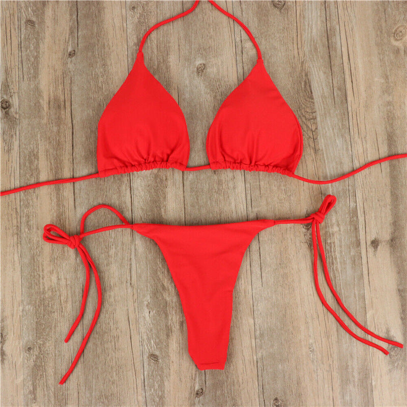Professional Halter Neck Tie Bikini Ladies Split Tie Swimsuit - Milk Silk Polyester Fiber (80% Content, S-XL, 6 Colors, UV-Protective)