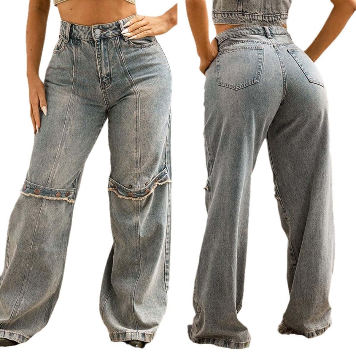 Y2K Baggy Wide Leg Jeans - Vintage Streetwear Washed Denim