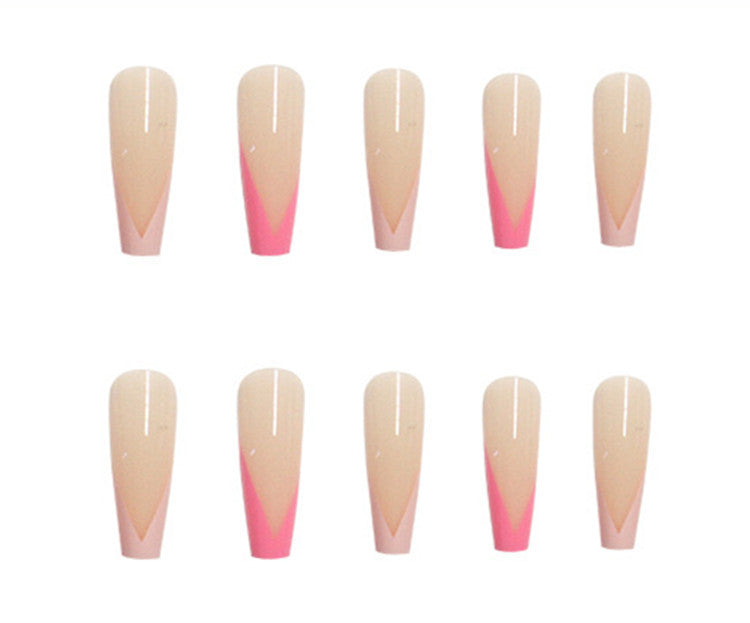 French Long Ballet Press-On Nails - W018 Pink French Design | European American Style