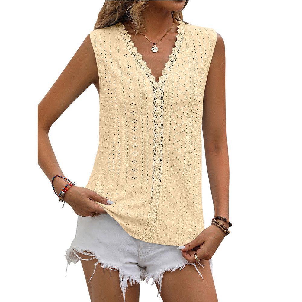 Elegant Lace Tops for Women - V-neck Sleeveless Hollow Out Vest