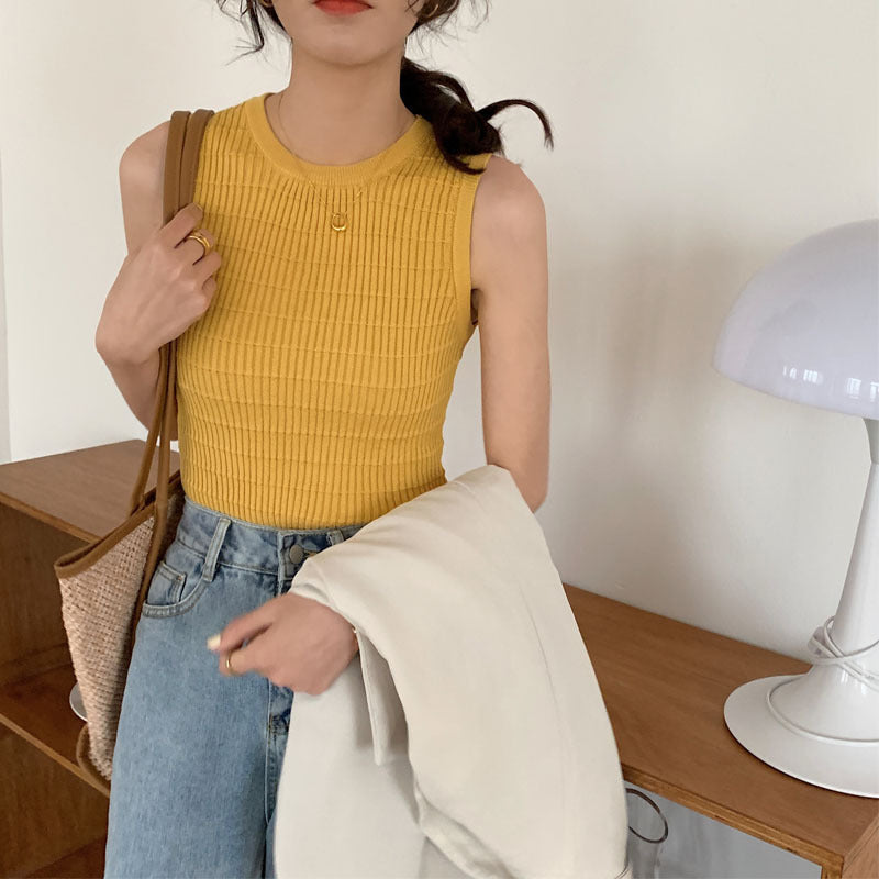 Camisole stickad botten ärmlös för kvinnor