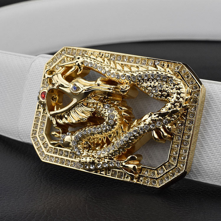 Men's Faucet Belt White Golden Smooth Buckle - Luxurious Flow