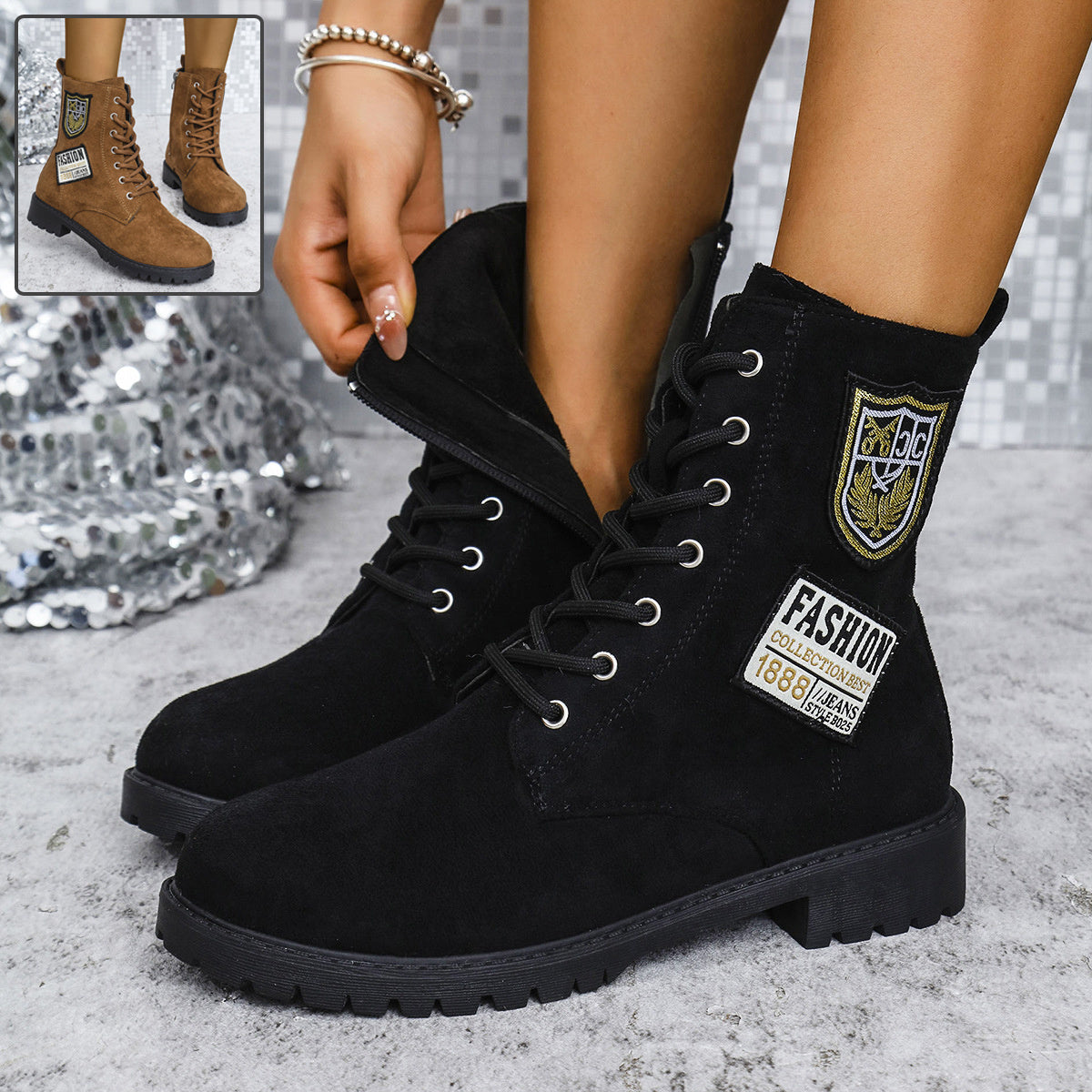 Women's Lace-Up Martin Boots with Chunky Heels