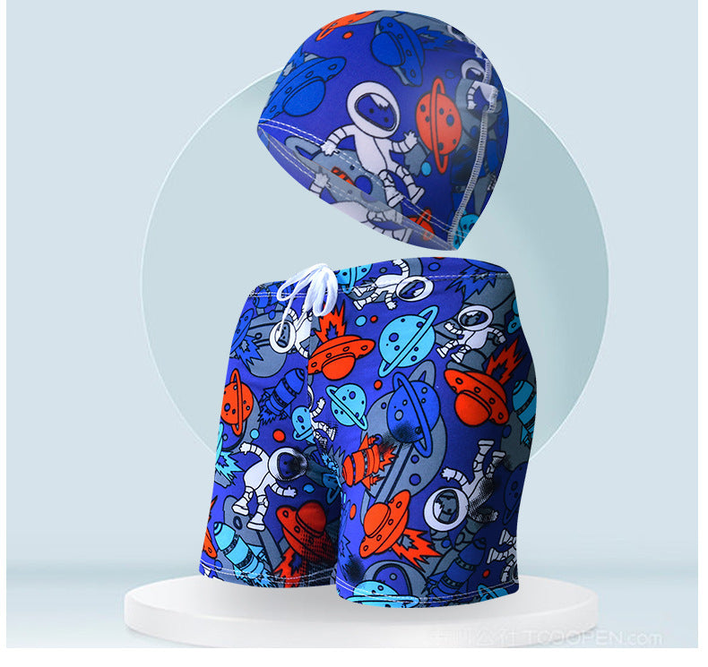 Children's Swimming Trunks Beach Vacation With Swimming Cap Suit
