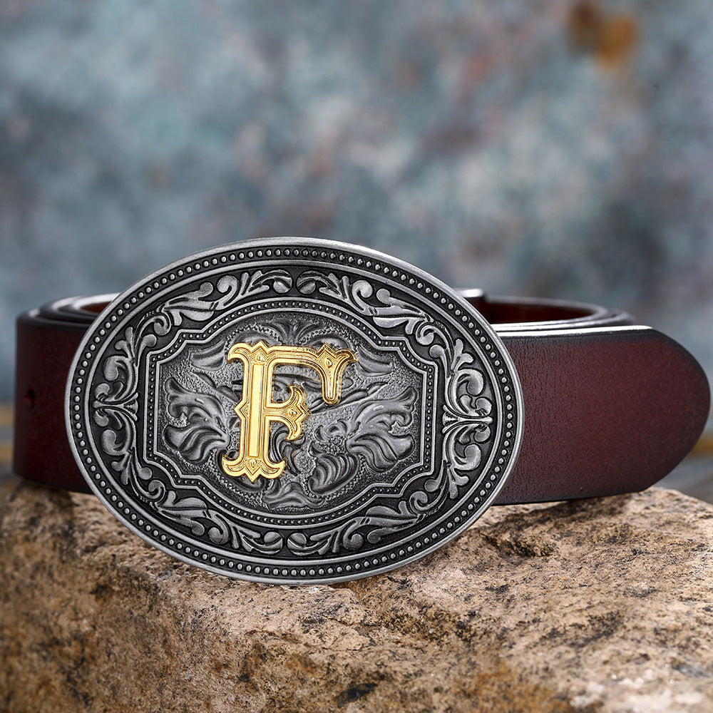 Unisex Floral Letter Buckle Belts - Artistic Expression