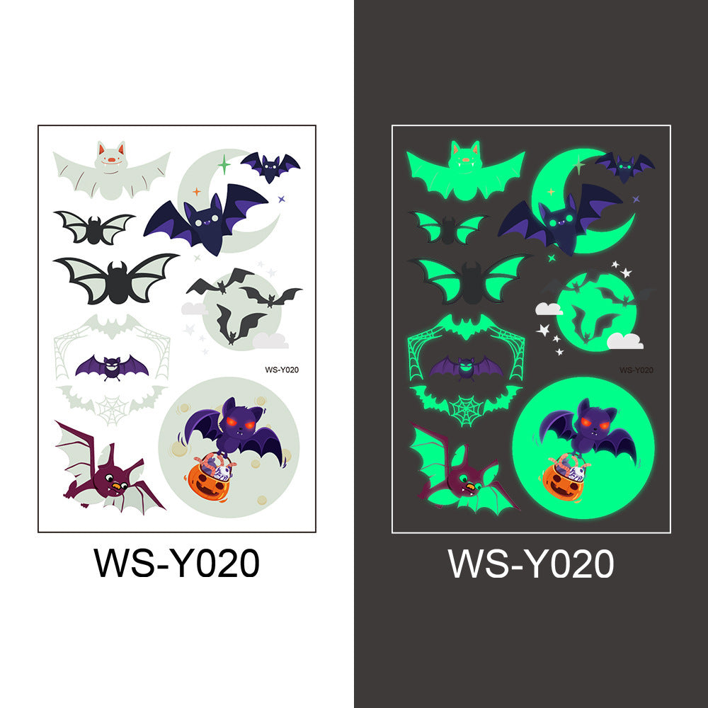 Halloween Glowing Bats Tattoo Stickers Fake Tattoos Paste on Face Arm Leg for Kids Body Art Sticker