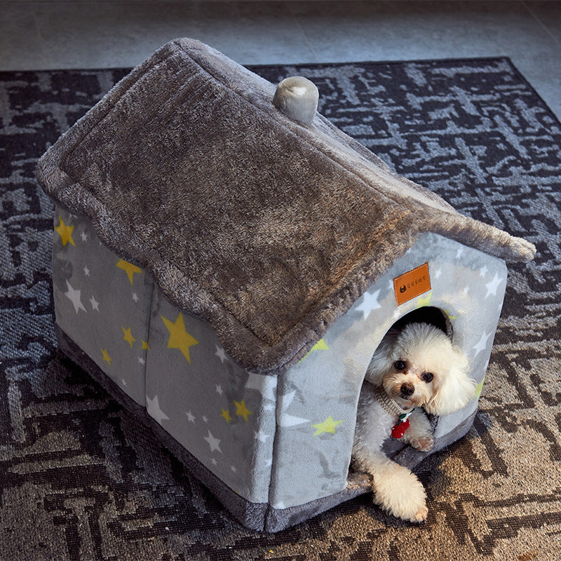 Hopfällbart hundhus Husdjur Kattsäng Vinter Hundvilla Sleep Kennel Avtagbart bo Varmsluten grottsoffa Husdjurstillbehör